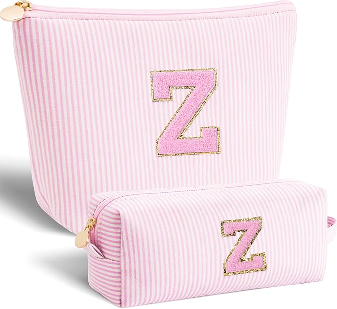 Personalized Makeup Bag for Women Girls - Fashion Cosmetic Bag Trendy Travel Toiletry Bag with Initials Letter - Teen Gifts - Pink,Z