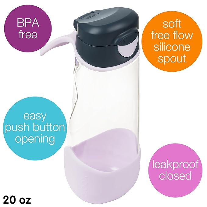 b.box 20 oz Sport Spout Kids Water Bottle for School, Sports, Travel, Daycare. Leakproof, Spill Proof, Dishwasher Safe. Easy Grip Triangle Shape, Durable Tritan Material. BPA Free.