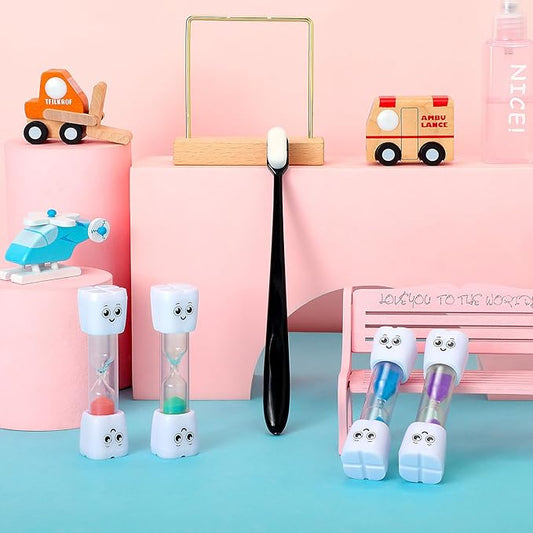 Weewooday 4 Pieces Toothbrush Timer for Kids 2 Minute Sand Timer Smile Pattern Tooth Brushing for Proper Tooth Brushing Boys Girls Oral Hygiene Party Favors (Purple, Green,Pink, Blue)