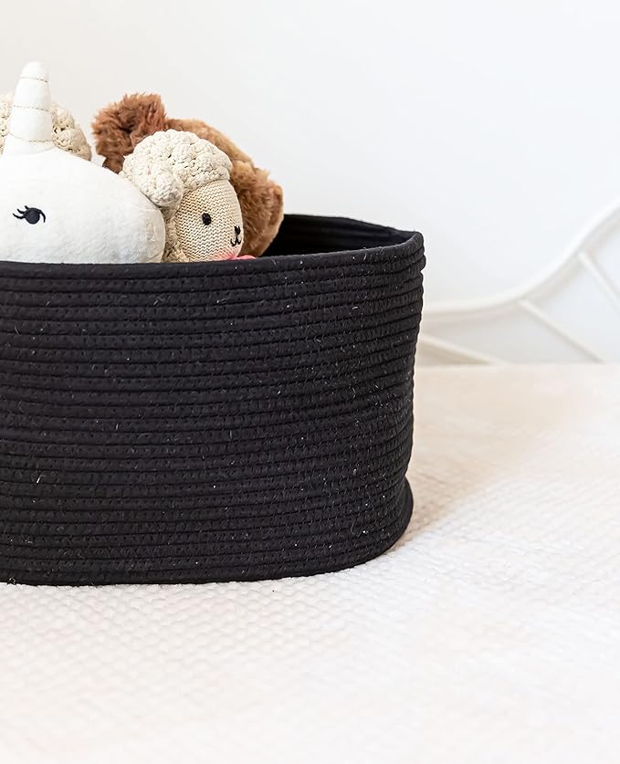 OrganiHaus Set of 3 Black Woven Storage Baskets for Shelves, Decorative Organizer Bins for Closet, Bathroom & Living Room, Multipurpose Home Organization Baskets, Toy Storage Basket - 15x9x10 inches