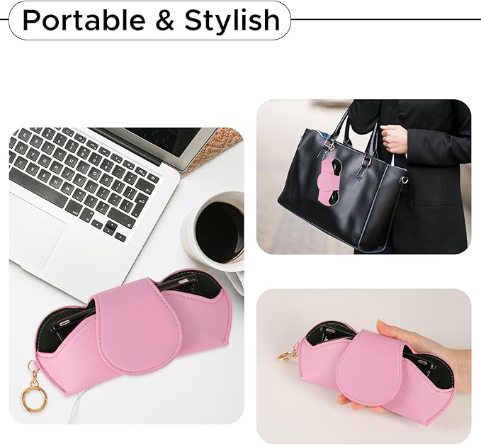 KINIVA Sunglasses Holder for Car Visor with Hanging Hook Portable Leather Glasses Storage Bag with Detachable Clips