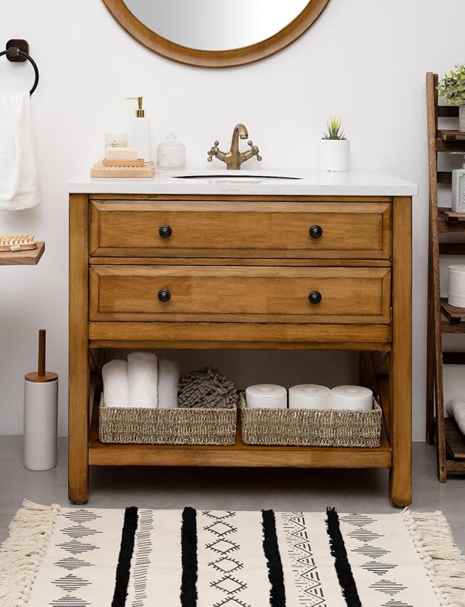 StorageWorks Seagrass Baskets with Built-in Handles, Bathroom Decor Box for Toilet Tank Top, 14 ¼"L x 6 ½"W x 3 ¾"H