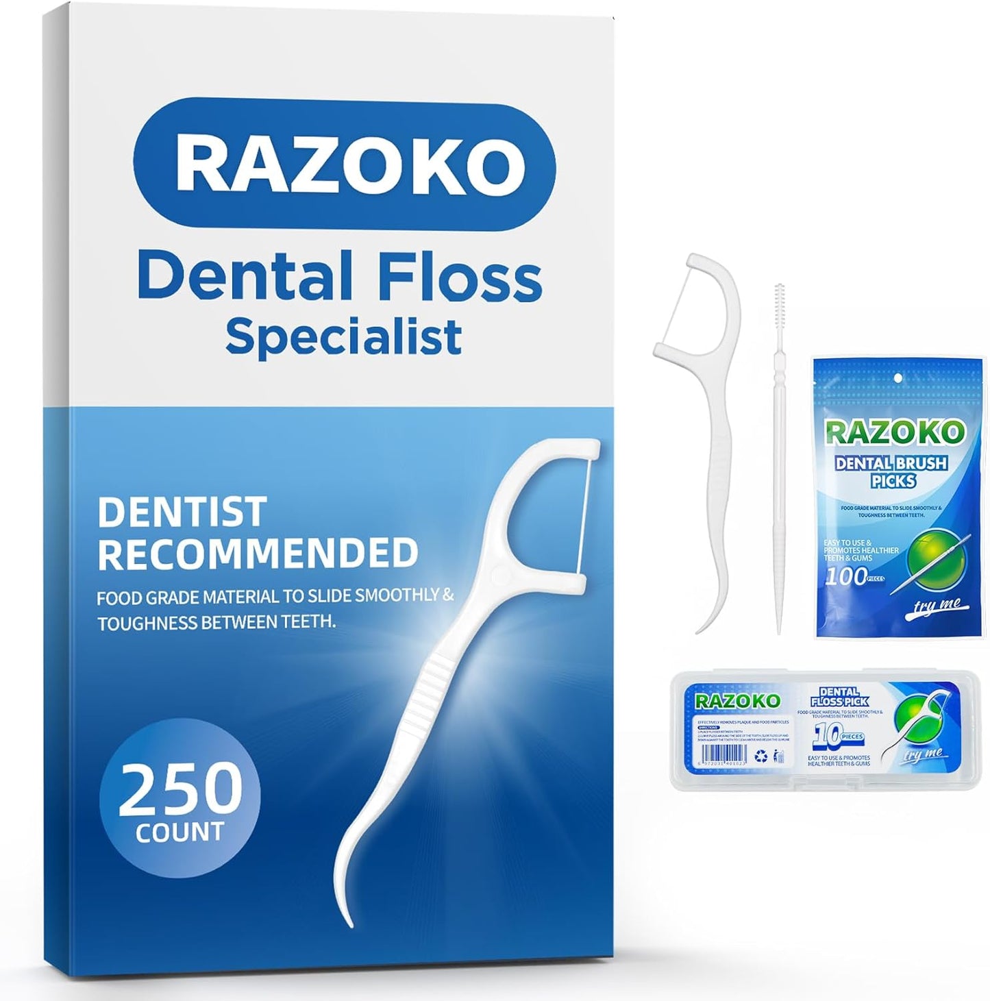 Dental Floss Picks Toothpicks 250pcs with Portable Cases and 100pcs BrushPicks Interdental Toothpicks