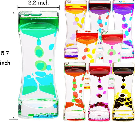 CAILINK Liquid Motion Bubbler,9 Pack Floating Sensory Play Water Timer Fidget Toys for Adults and Kids,Calm Relaxing Autism ADHD Children Activity, Colorful Hourglass for Sensory Play