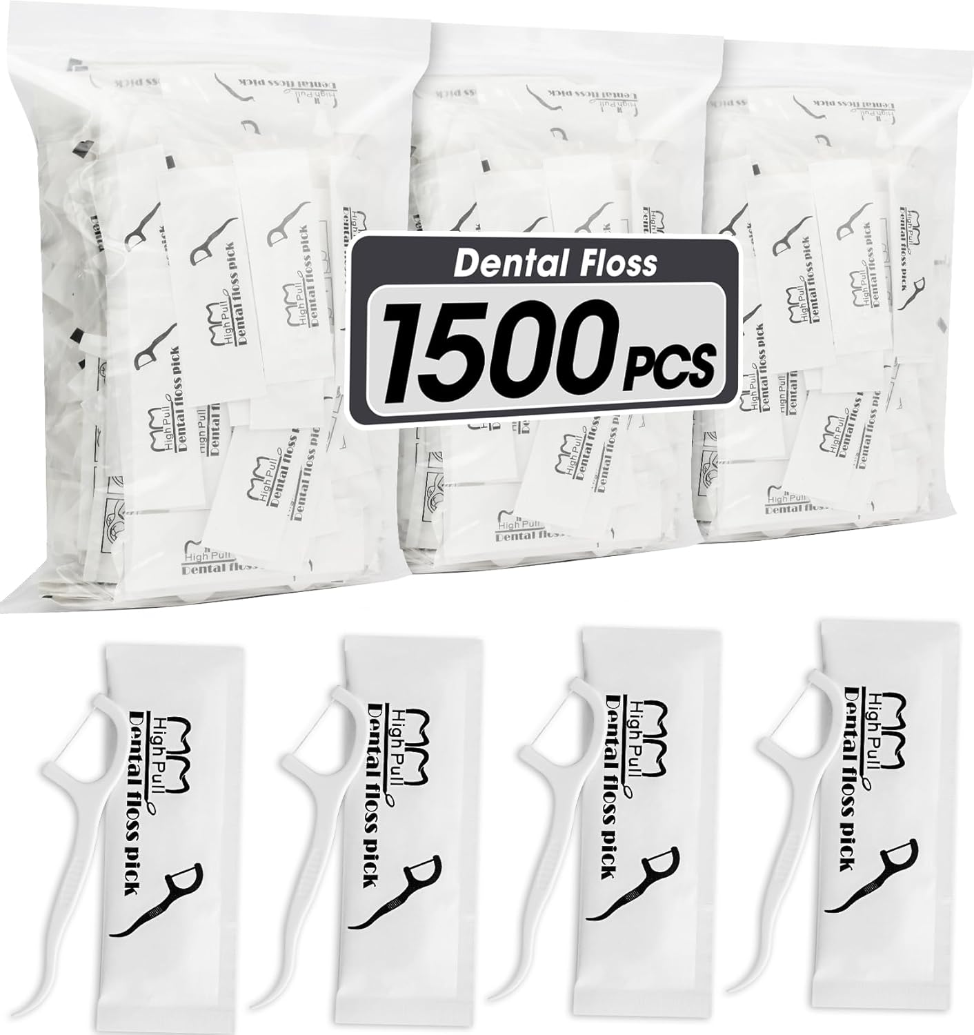 AZEN 1500 Count Dental Floss Bulk, Individually Wrapped Floss Picks, Toothpicks Flossers for Adults, Ideal Travel Flossers for Deep Cleaning