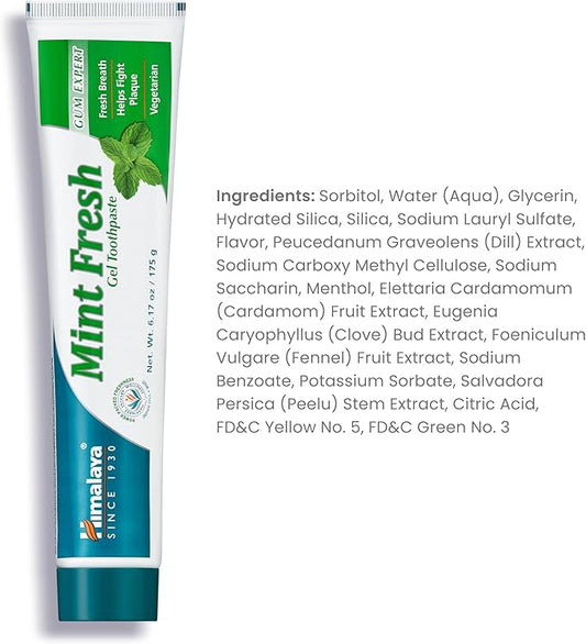Himalaya Mint Fresh Gel Toothpaste, Fluoride Free to Reduce Plaque & Brighten Teeth, 6.17 oz, 2 Pack