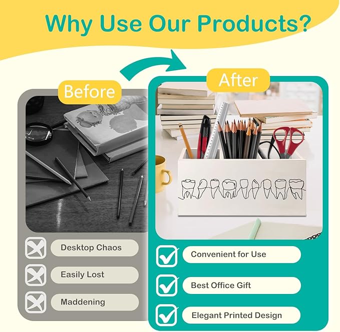 Dentist Gifts Pen Pencil Holder for Desk, Dental Office Decor, Dental Hygienist Gifts Wooden Box Decorative Sign for Dentist Office Clinic Hospital Desk Tabletop Decor