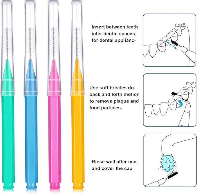 Patelai 50 Pieces Interdental Brush for Cleaner Braces Brush Toothpick Dental Tooth Flossing Head Oral Dental Hygiene Flosser Toothpick Cleaners Tooth Cleaning Tool(Green, Blue, Pink, Orange)