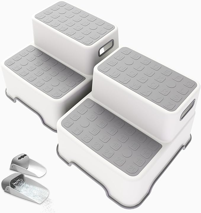 Toddler Step Stool for Bathroom Sink, 2 Pack Step Stool for Kids, Plastic Potty Training Toilet Stepping Stools, Child and Baby Lightweight&No-Slip Two Step Stools(Include 2 Faucet Extenders)