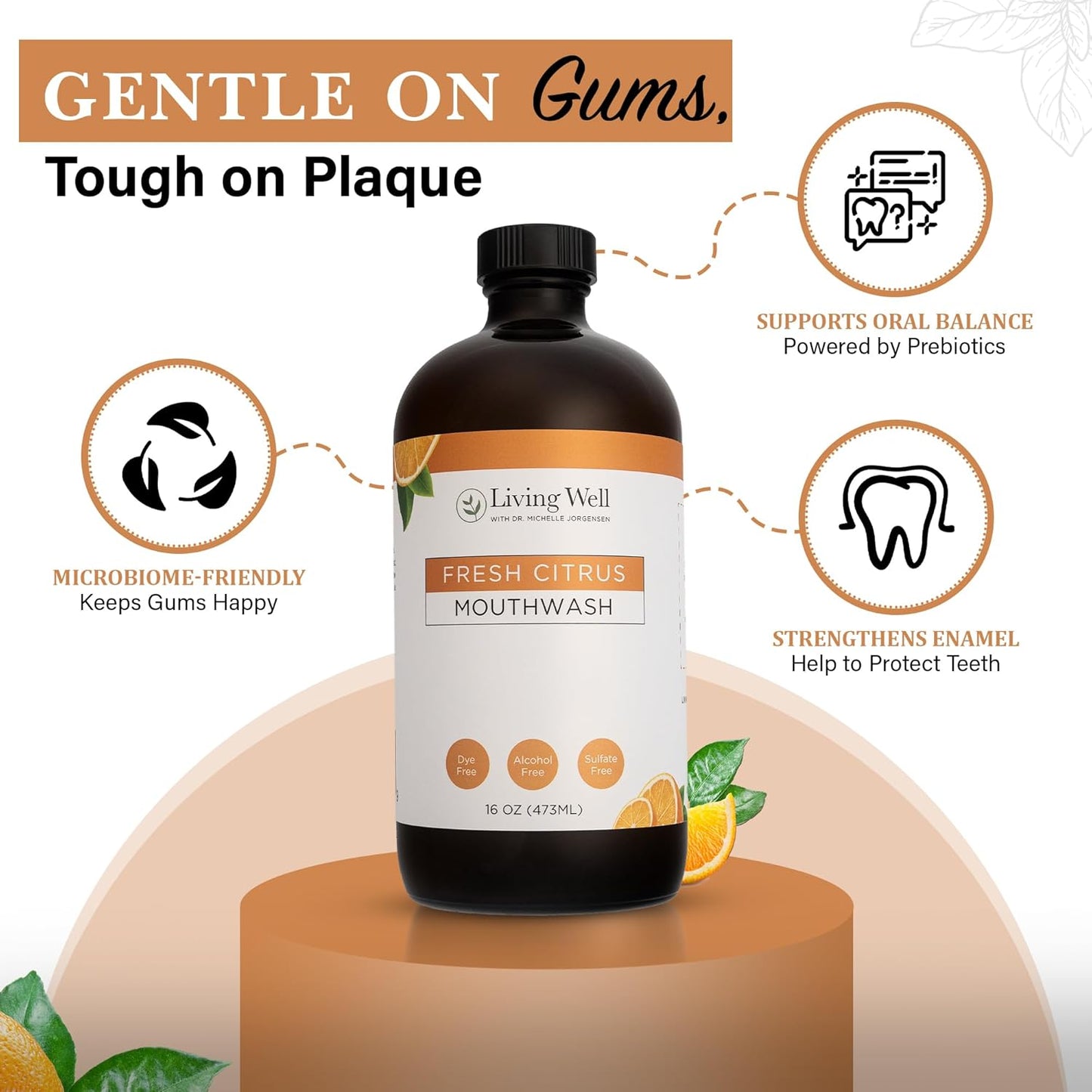 Living Well with Dr. Michelle Fresh Citrus Remineralizing Mouthwash | Hydroxyapatite & Colloidal Silver Formula | Alcohol-Free, Natural & Organic | Fluoride-Free Mouth Rinse