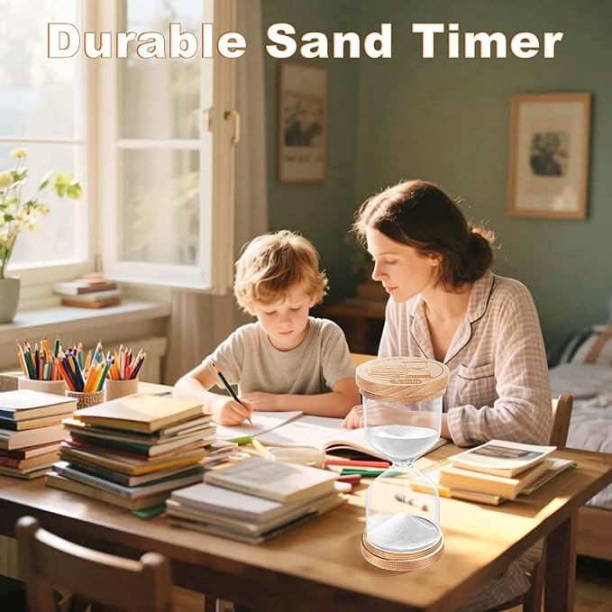 Sand Timer 15 Minute, Wooden Sand Clock, Small Hourglass Hour Glass, White Sandglass 15 Min for Classroom, Game, Desktop Office Decorative (White)