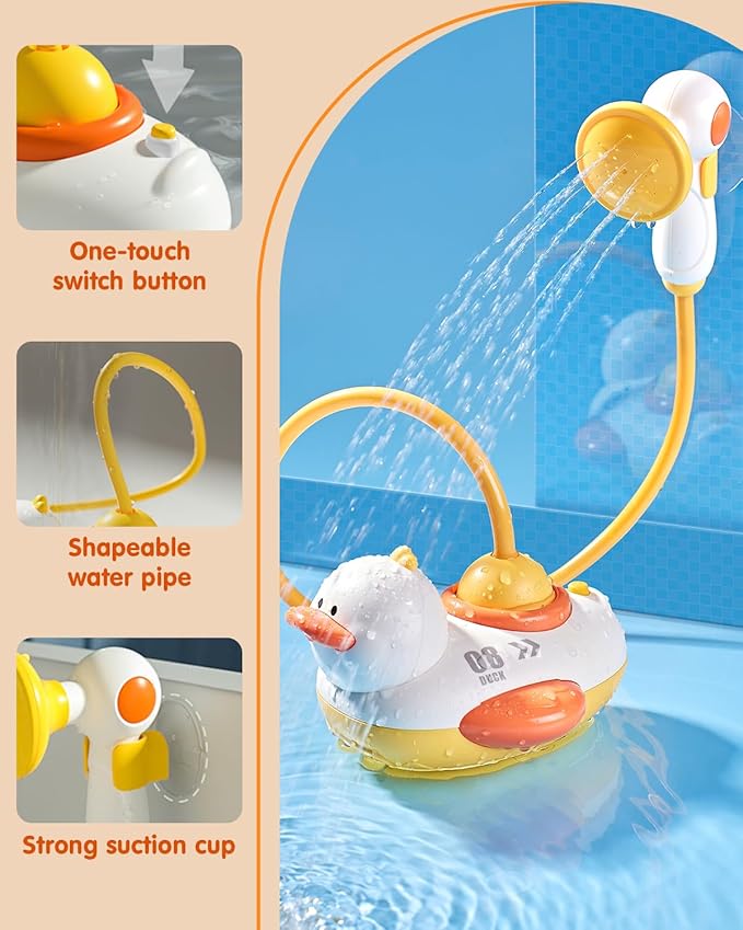 Duckie Baby Bath Toys, Baby Bath Shower Head for Bathtub with Three Squirting Ducks, Birthday Gift for Toddler Boys Girls