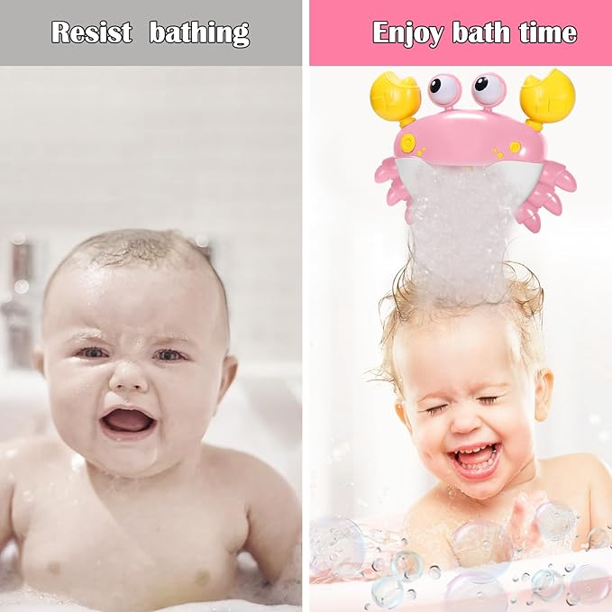 Crab Baby Bath Toys, Crab Bubble Bath Machine, Automatic Bath Toy Blows Bubbles & Plays Children’s Songs, Bathtub Bubble Maker - Kids Birthday Gift for 1 2 3 Year Old Boy Girl Pink