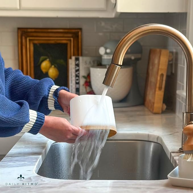 DAILY RITMO® Large Toothbrush Holder for Bathrooms with Bamboo Base | Modern 3 Slots Compartment White Ceramic Marble Like Toothpaste Cup for Electric and Kids Tooth Brushes