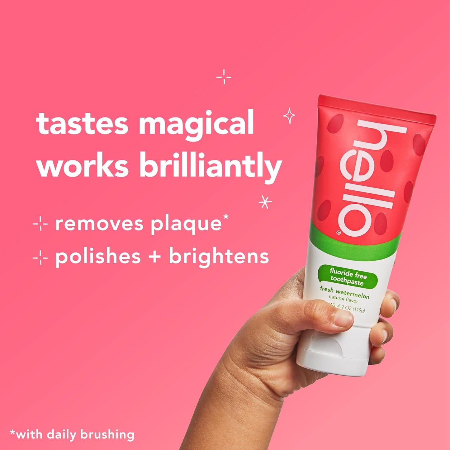 Hello Natural Watermelon Flavor Baby & Kids Fluoride Free Toothpaste, Vegan, SLS Free, Gluten Free, Safe to Swallow for Baby and Toddlers, 4.2 Ounce (Pack of 3)