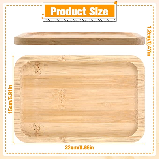 Small Bamboo Trays Bathroom Tray Smooth Thick Bamboo Vanity Trays for Perfume, Candles, Cosmetics, Bathtub Storage Rack, Breakfast Tray, Coffee Bar (8.46 x 5.9 Inch)