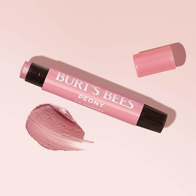 Burt's Bees Shimmer Lip Tint Stocking Stuffers Set, Moisturizing for All Day Hydration with Natural Glowy Pigmented Finish & Buildable Color, Peony (4-Pack)