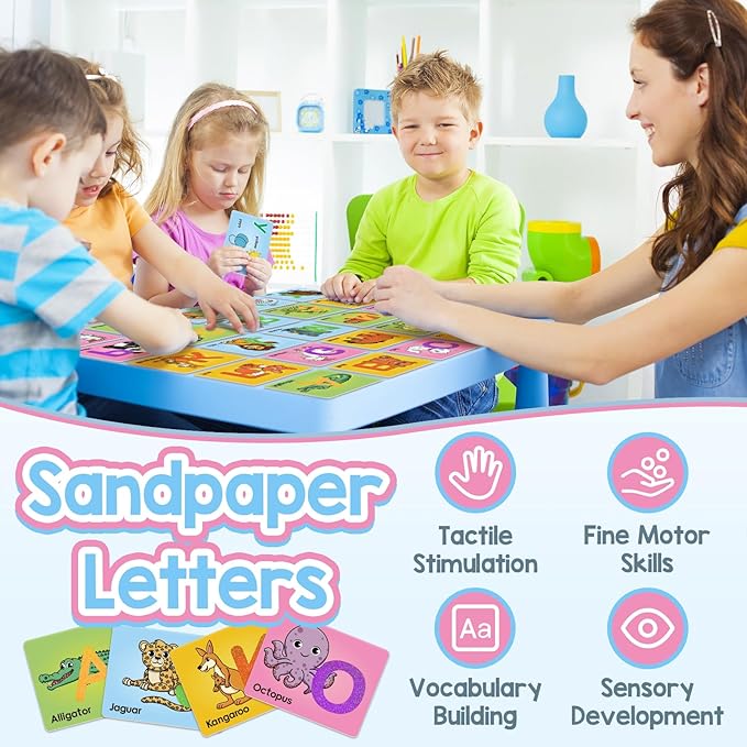 Sandpaper Letters Cards for Toddlers 3+,Word Games,Speech Therapy Toys for 3 4 5,Sensory Products, Educational Flash Cards,Learn Animals and Others