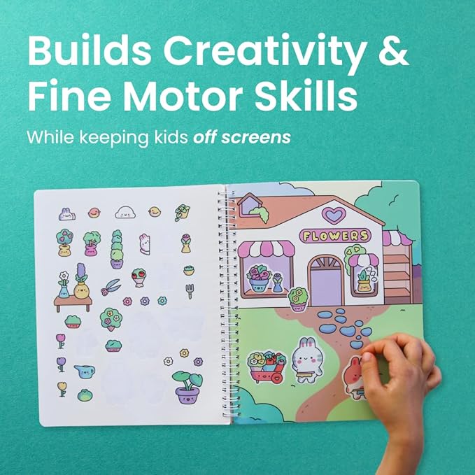 Cupkin Bunny Sticker Book Activity for Kids, Toddler Airplane Travel Essentials, 300+ Bunny Stickers for Kids + 8 Scenes and Coloring Book Pages, Stickers for Toddlers, Crafts Ages 2-8