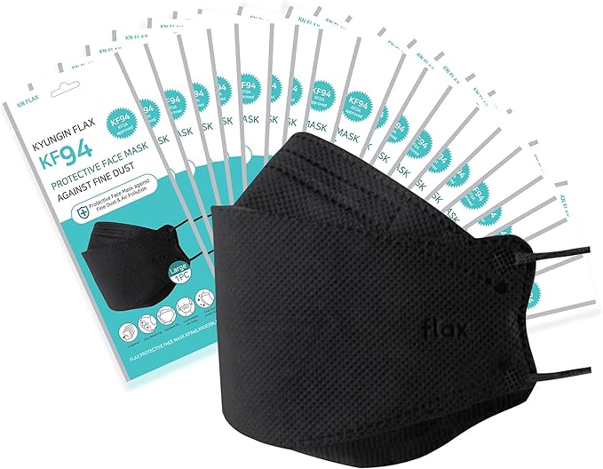 KN FLAX [40Packs KF94 - Face Protective Mask for Adult (Black) [Made in Korea] [40 Individually Packaged] Premium KF94 Certified Face Safety Black Dust Mask for Adult [English Packing]