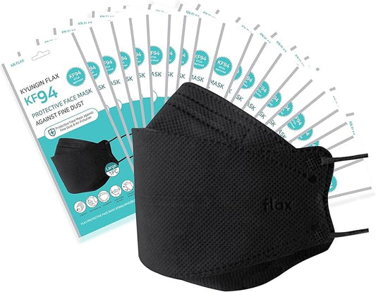 KN FLAX [40Packs KF94 - Face Protective Mask for Adult (Black) [Made in Korea] [40 Individually Packaged] Premium KF94 Certified Face Safety Black Dust Mask for Adult [English Packing]