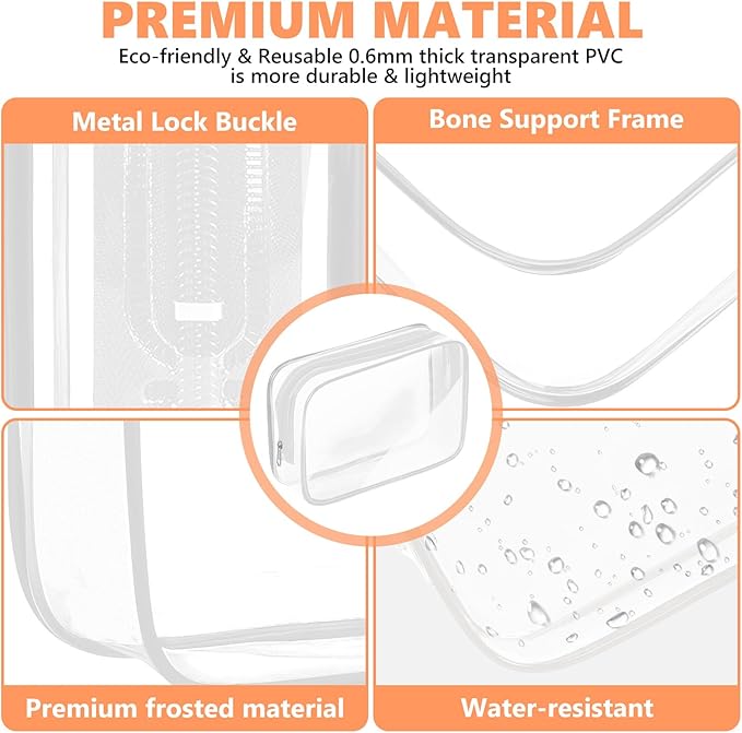 AURUZA Clear Makeup Bag,Portable Travel Toiletry Bags with Zipper, TSA Approved Clear Organizer Bags, PVC Cosmetic Pouch for Airport Airline Compliant
