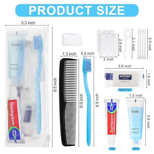 50 Kits Basic Toiletry Kits Homeless Personal Hygiene Kit Bulk Homeless Care Package Supplies Travel Toiletry Kit Homeless Hygiene Kit Bulk for Men Women Disposable Toiletry Kit(10-IN-1)