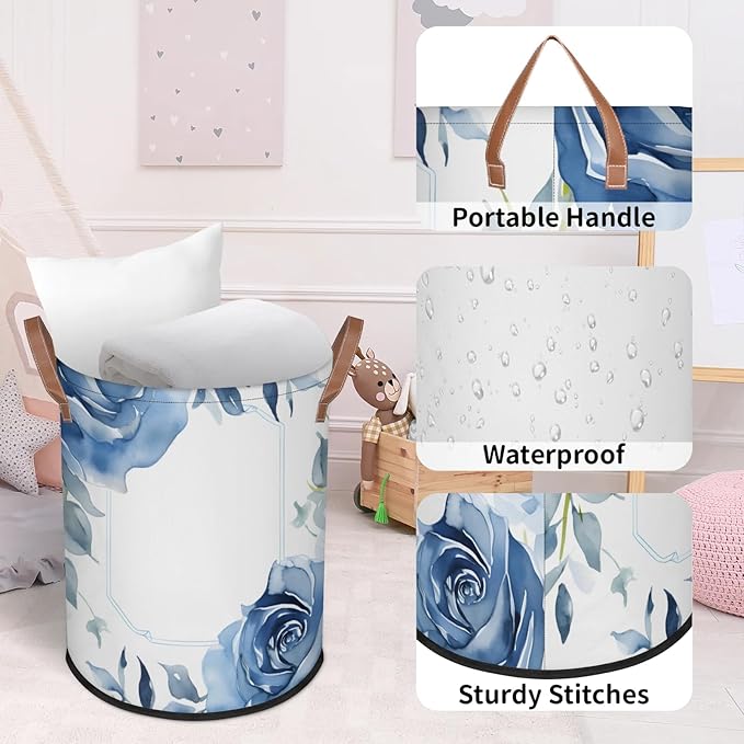 62L Rose Laundry Basket for Clothes Books Toys Adult Kids Rotundity Laundry Hampers Bin for Bathroom Kitchen Hotel