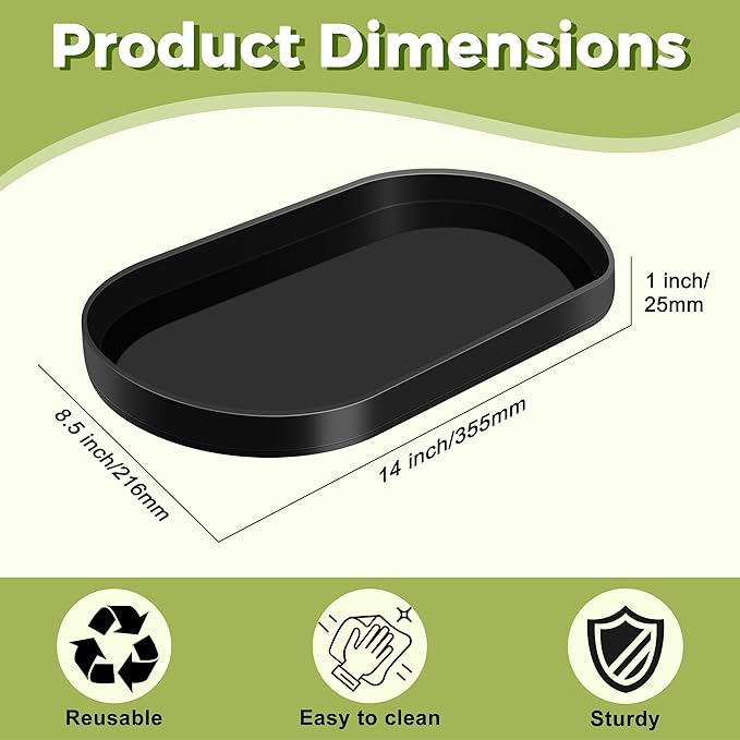 Acrylic Vanity Serving Tray–14"x8.5" Decorative Capsule Shape Tray for Bathroom, Dresser, Coffee Table – Sleek Minimalist Lucite Tray for Perfume, Jewelry, Makeup Organizer (2Pack, Glossy Black)