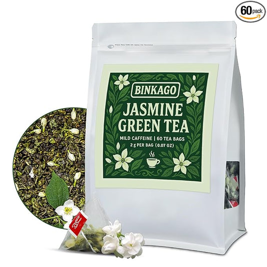 Jasmine Green Tea Bags – 60 Count | Fragrant Jasmine-Infused Green Tea | Smooth & Refreshing | Individually Wrapped for Freshness | Ideal for Home, Office & Travel