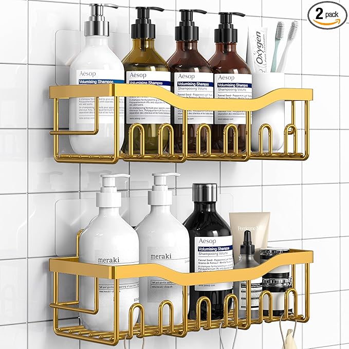 EUDELE Shower Caddy 2 Pack, Adhesive Organizer for Bathroom Storage, Home Decor & Kitchen, No Drilling, Rustproof Stainless Steel Shelf, Bathroom Decor Sets