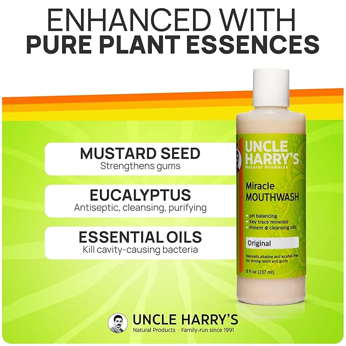 Uncle Harry's Natural Alkalizing Miracle Mouthwash | Adult & Kids Mouthwash for Bad Breath | pH Balanced Oral Care Mouth Wash & Mouth Rinse (8 fl oz)