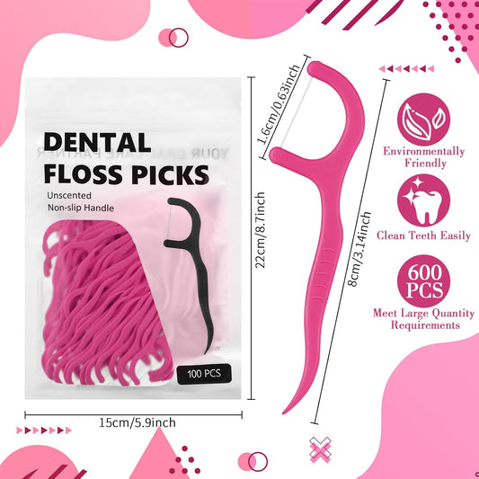 Baderke 200 Count Floss Picks Bulk Non Breakable Tooth Picks Flosser Dental Floss Sticks for Adults Teeth Cleaning Dental Flossers for Family Pack Travel(Hot Pink)