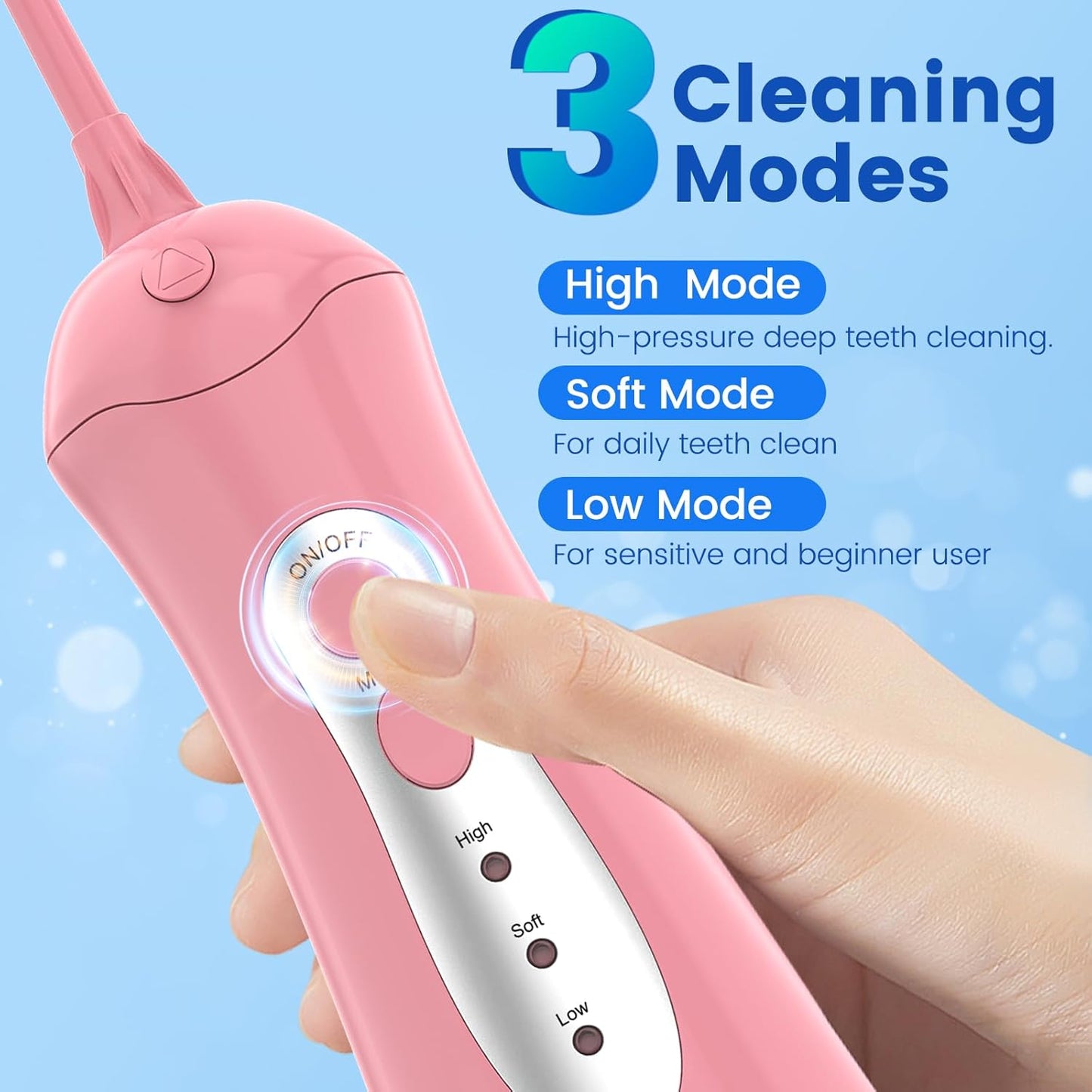 Water Flosser for Teeth, Portable Oral Irrigator Rechargeable Water Dental Flosser Pick with High Pressure 5 Jet Tips, IPX7 Travel Water Flossing for Brace Teeth Cleaner Gum Care