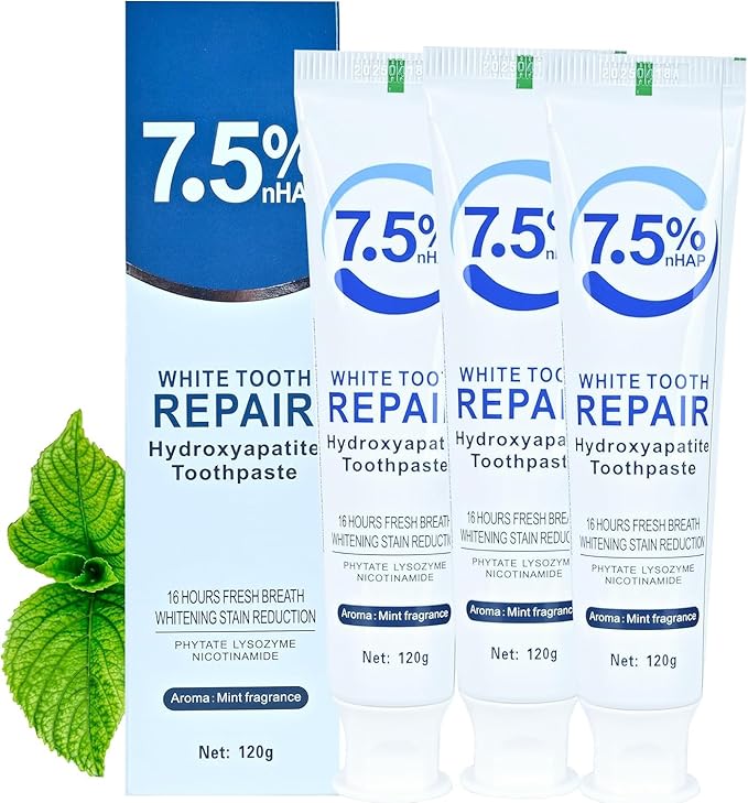 Set 3-Pack Hydroxyapatite Toothpastes for Enamel Protection and Tooth Strengthening，Fresh Breath，Formula mild Mint， Daily Use for Oral Health. (3)