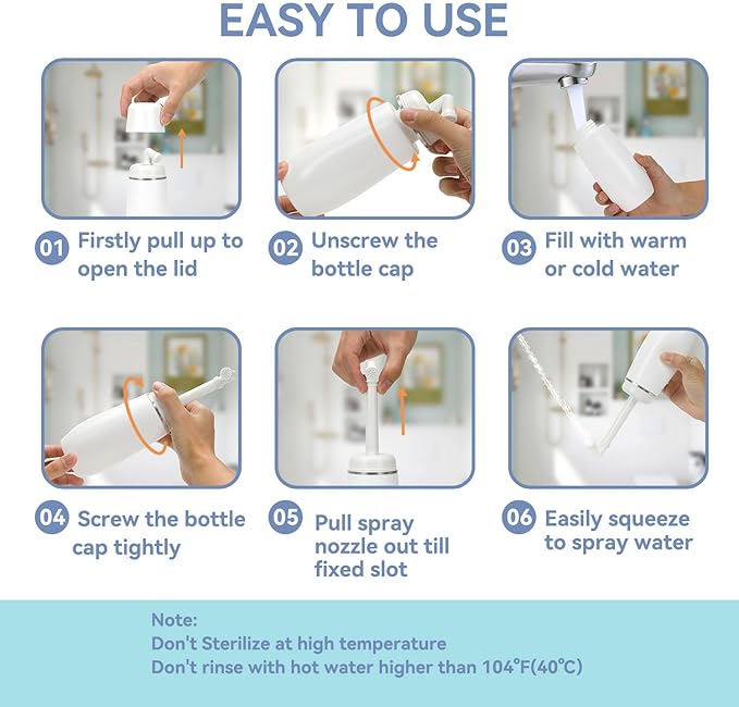Portable Bidet for Travel Friendly Handheld Personal Peri Bottle 400ml Convenient Leakproof Design Personal Hygiene Cleaning (White, 400ml)