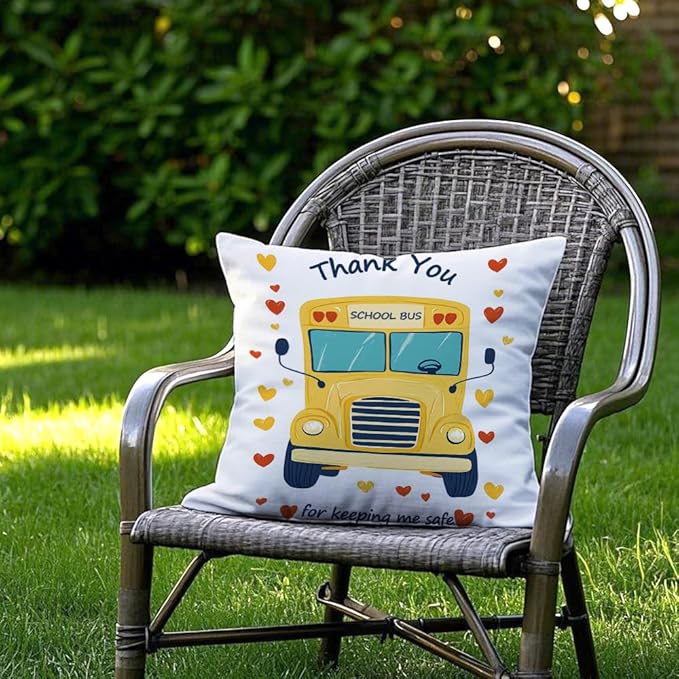 Cirzone School Bus Driver Gifts -18x18Inch Throw Pillow Cover Cute Bus Driver Appreciation Gifts with Gift Box Perfect Birthday Father's Day Pillow Cover Gifts for Home Sofa Decor