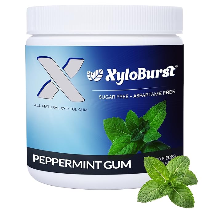 XyloBurst Gum | Xylitol Chewing Gum | Sugar Free, Gluten Free, Keto Friendly | Aspartame Free Gum For Oral Health | Peppermint | 100-Count Jar