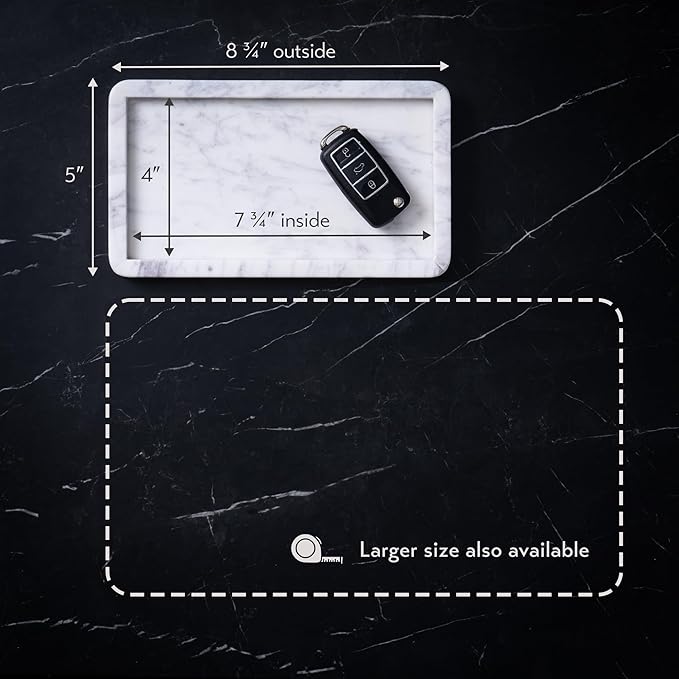 Cork & Mill Marble Tray for Bathroom Countertop, Kitchen Counter, or Catchall - 8 3/4" x 5" Small Rectangular Vanity Tray for Skincare or Perfume - Handcrafted Natural White Marble Stone Organizer