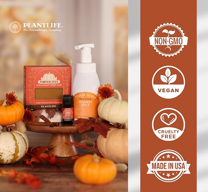 Plantlife Pumpkin Spice Foam Soap - Gentle, Moisturizing, Plant-based Foam Soap - Ideal for use as a Hand & Body wash, Shaving Cream, and Foaming Fun for Kids - Made in California 8.5 oz