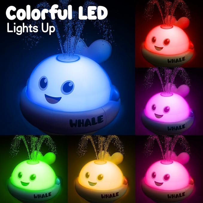 Light up Baby Bath Toys: Grey Whale Bath Toy Sprinkler,Rechargeable Bath Toys for Kids Ages 1-3,Outdoor Water Pool Toys for Toddlers 1 2 3,Fun Bathtub Birthday Gift for Boys & Girls,1 Yr Old Boy