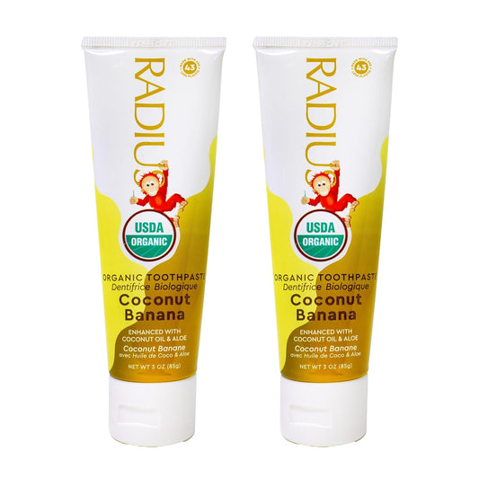 RADIUS Children's Toothpaste, Coconut Banana, 3 oz, Non-Toxic Chemical-Free Gluten-Free, Designed to Improve Gum Health & Prevent Cavities, Pack of 2