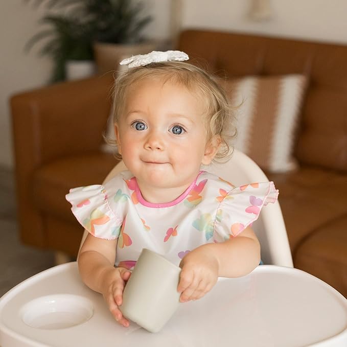 Tiny Twinkle Mess Proof Baby Bib for Girls | Waterproof Toddler Bib for Eating | Baby Apron for Feeding | Machine Washable | Perfect Shower Gift (Butterflies, 6–24M)