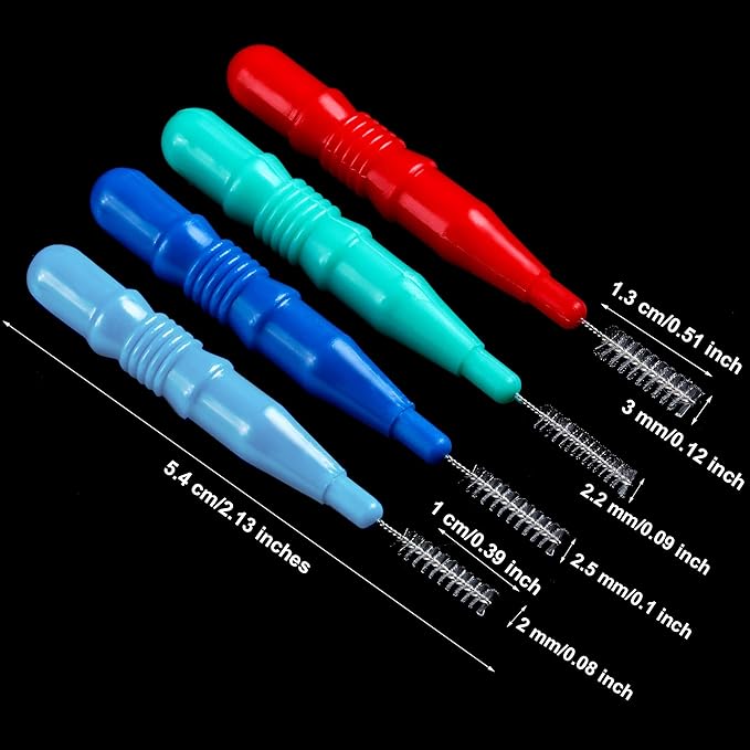 BBTO 100 Pcs Braces Dental Brush Flosser for Cleaner Interdental Brush Toothpick Tooth Flossing Head Oral Dental Toothpick Cleaners Cleaning Tool(Red, Blue, Green, Light Blue)