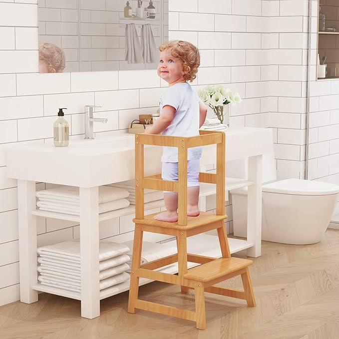 Kitchen Step Stool for Kids and Toddlers with Safety Rail, Kids Step Stool Standing Tower Learning Stool for Bathroom& Kitchen
