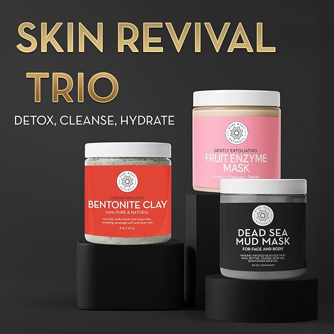Pure Body Naturals Face Mask Gift Set for Women – 3-Pc Spa Face Mask Kit with Bentonite Clay, Dead Sea Mud Mask & Fruit Enzyme Mask – Self-Care & Skincare Gift for Radiant, Glowing Skin (8.8 oz. Each)
