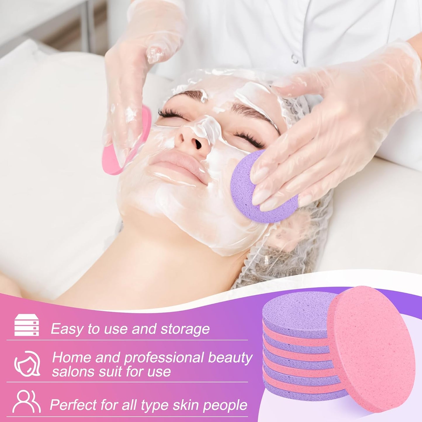 120 Pcs Facial Sponge Compressed, Luxiv Face Cleansing Sponge Estheticians Compressed Makeup Facial Sponge Round Wash Face Sponges for Women Compress Exfoliating Removal Sponge (Purple+pink)
