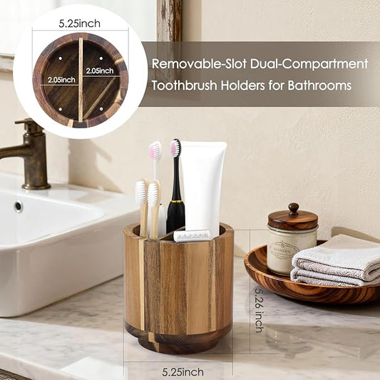 Toothbrush Holders for Bathrooms,Toothbrush Cup,Wooden Bathroom Cup with Rotation,Bathroom Counter Organizer with Vent Hole,Desk Organizer,For Electric Toothbrush,Toothpaste,Water Flosser,Razor