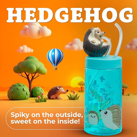 Kids Water Bottle, Toddler Cups, Tumbler with Lid and Straw, Travel Sippy Cup for Water or Milk, Kids Cups with Lids for Toddlers 3 and Up, BPA Free Plastic, 12 oz (Trend Zoo Hedgehog)