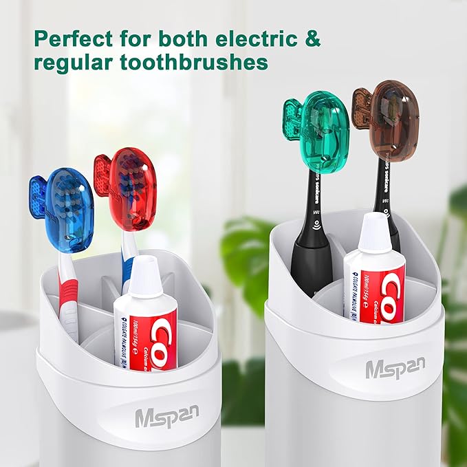 Mspan Toothbrush Head Cover Cap: Tooth Brush Protector Cute Plastic Clip Pod Compatible with Standard & Electric Toothbrush - Travel Case for Traveling & Home - 4 Packs